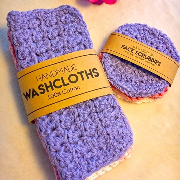 Washcloth and scrubbies set 6pc, 3 each handmade by seller crochet cotton yarn - Picture 2 of 11